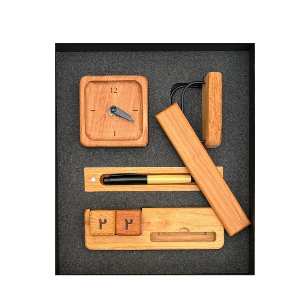 ست هدیه چوبی 1405 آداک کد 020 - حکاکی اسم و لوگو
