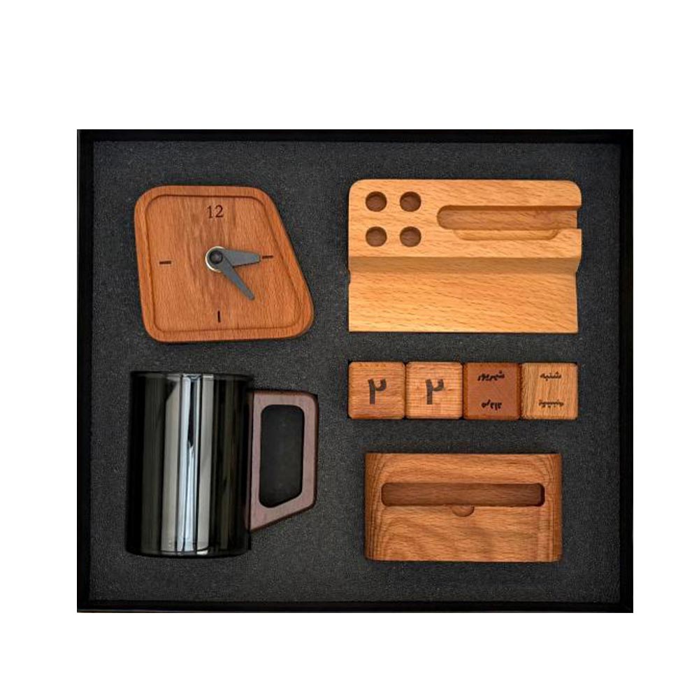ست هدیه چوبی 1405 آداک کد 018 - حکاکی اسم و لوگو